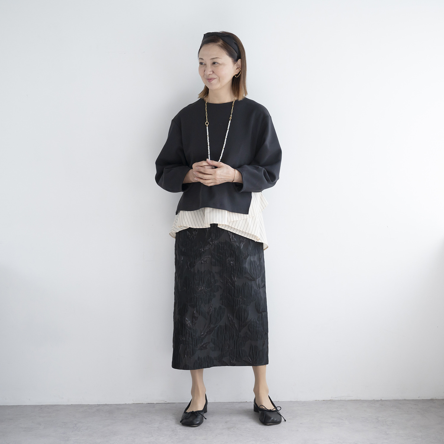 イロプライム １枚で完成！ 異素材重ね モードなプルオーバー