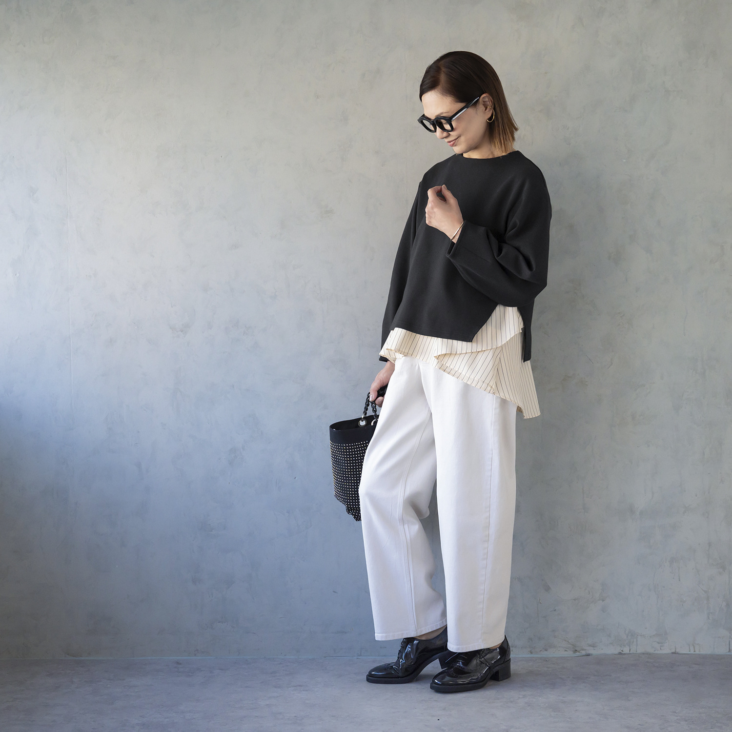 イロプライム １枚で完成！ 異素材重ね モードなプルオーバー