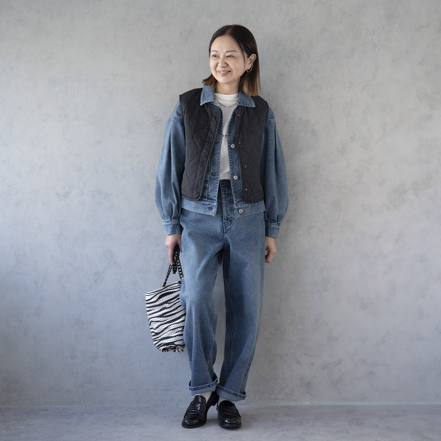 イロプライム 大人カジュアル デニムバレルパンツ