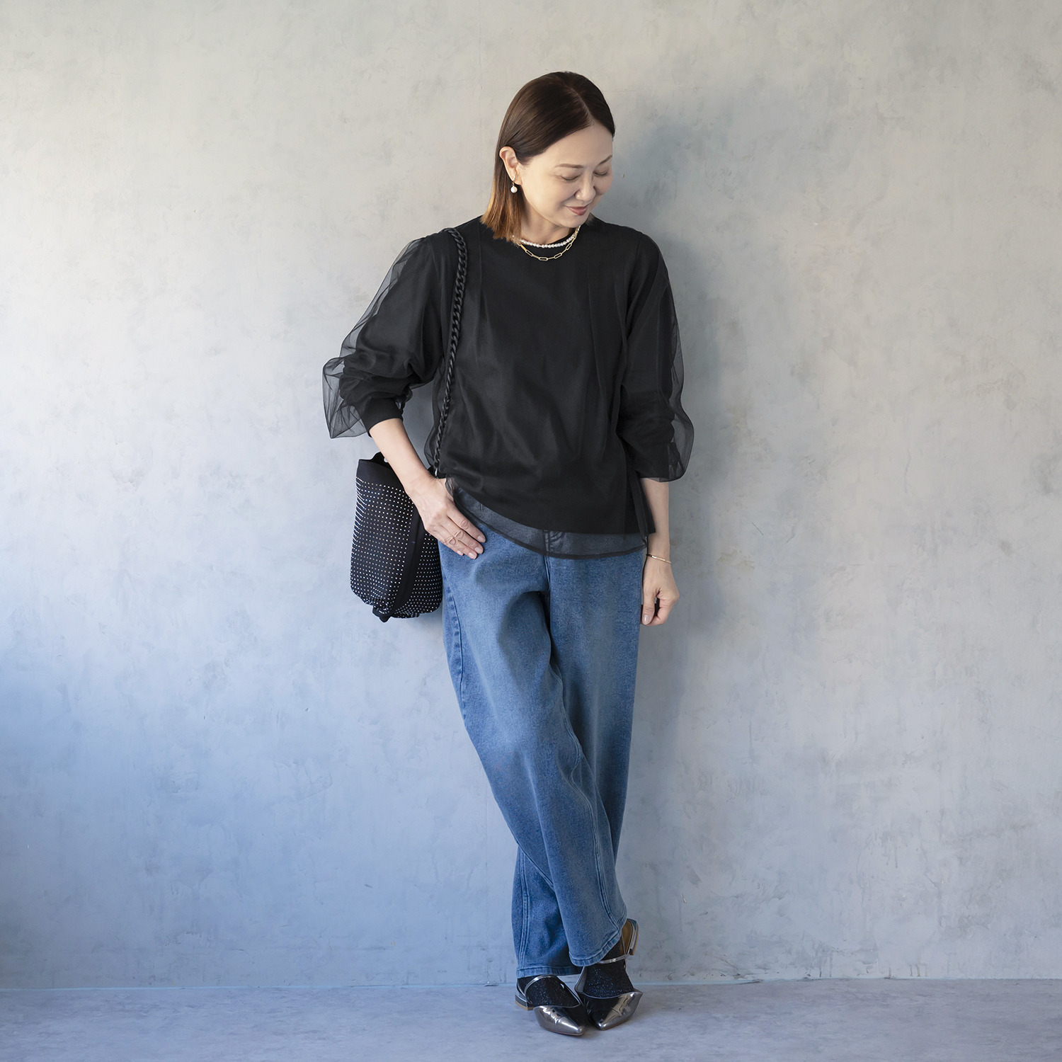 イロプライム 大人カジュアル デニムバレルパンツ