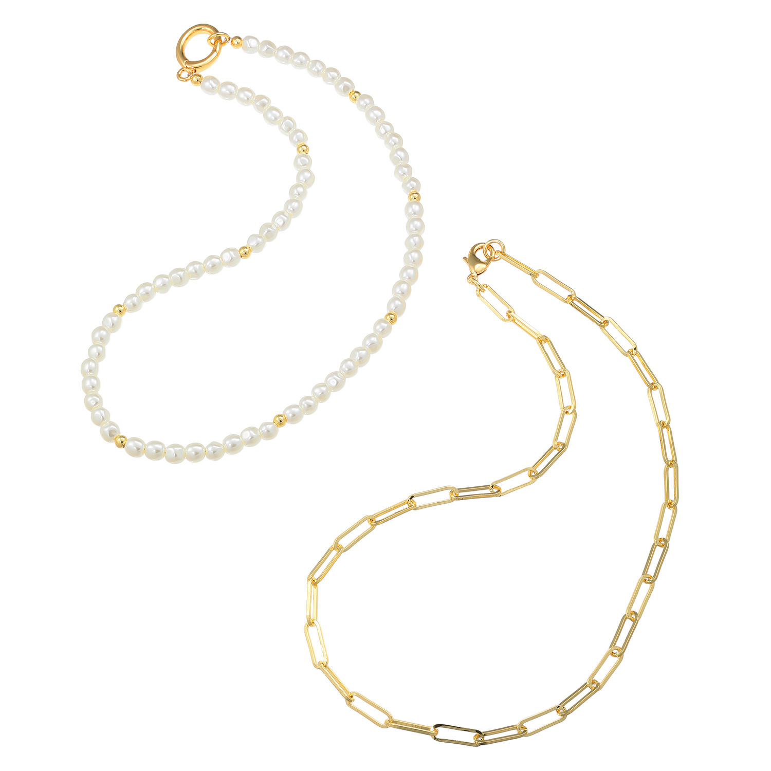 イロプライム クリップチェーン＆ パール調ビジュウ マルチウェイ ロングネックレス