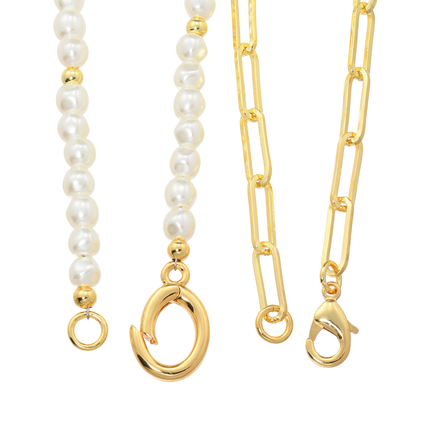 イロプライム クリップチェーン＆ パール調ビジュウ マルチウェイ ロングネックレス