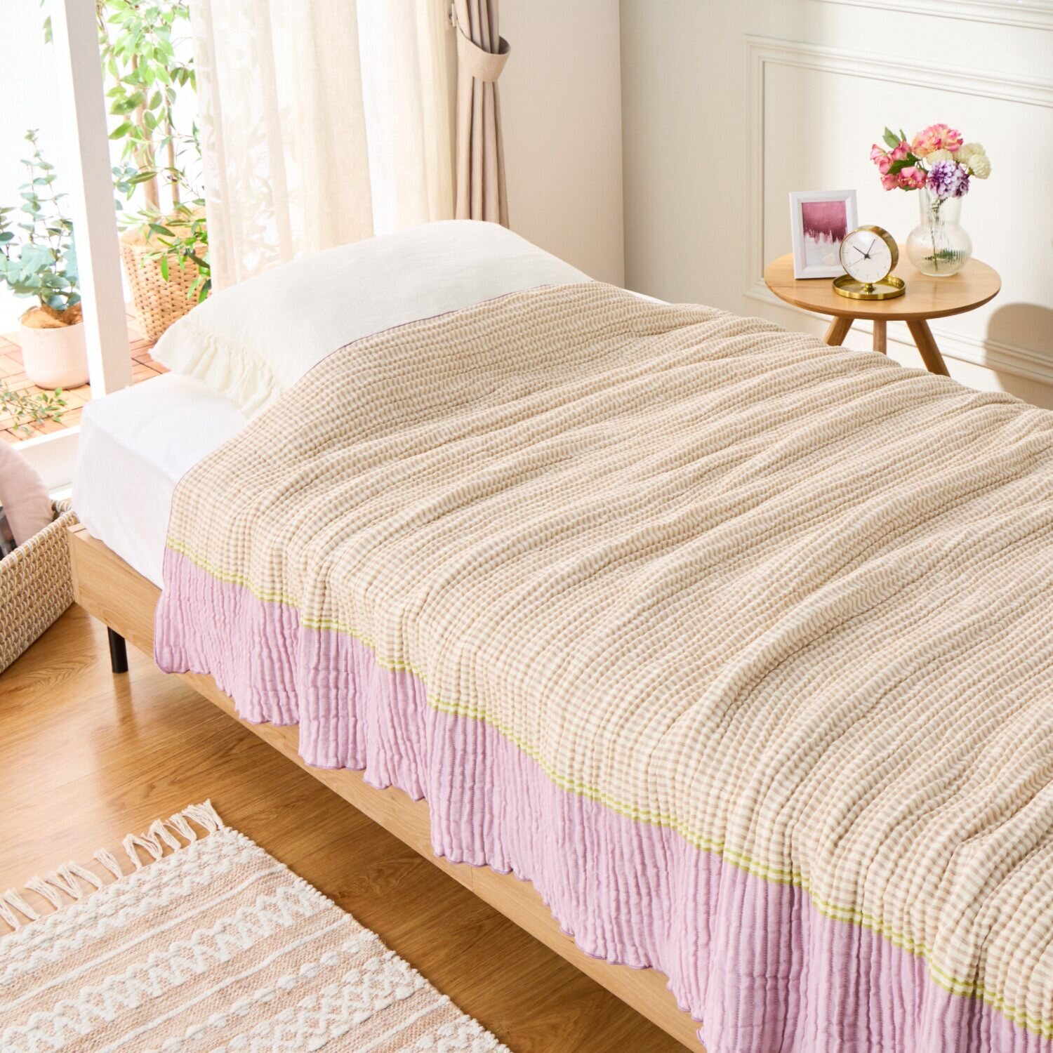 ｎｉｓｈｉｋａｗａ リバーシブルで快適！ くしゅくしゅふわふわ 日本製 インナーパイル コットンケット ＜シングル＞