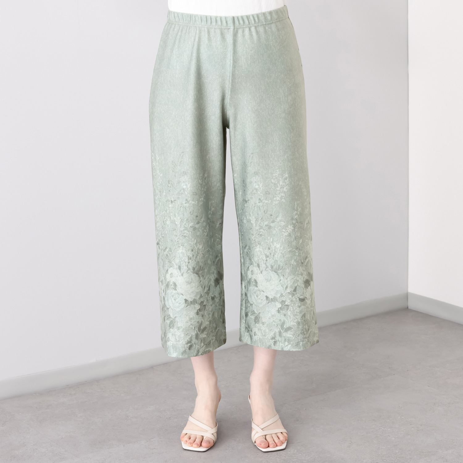 ダイア　アロー ＵＶカット・接触冷感 パネルプリント デニム調セミワイドパンツ