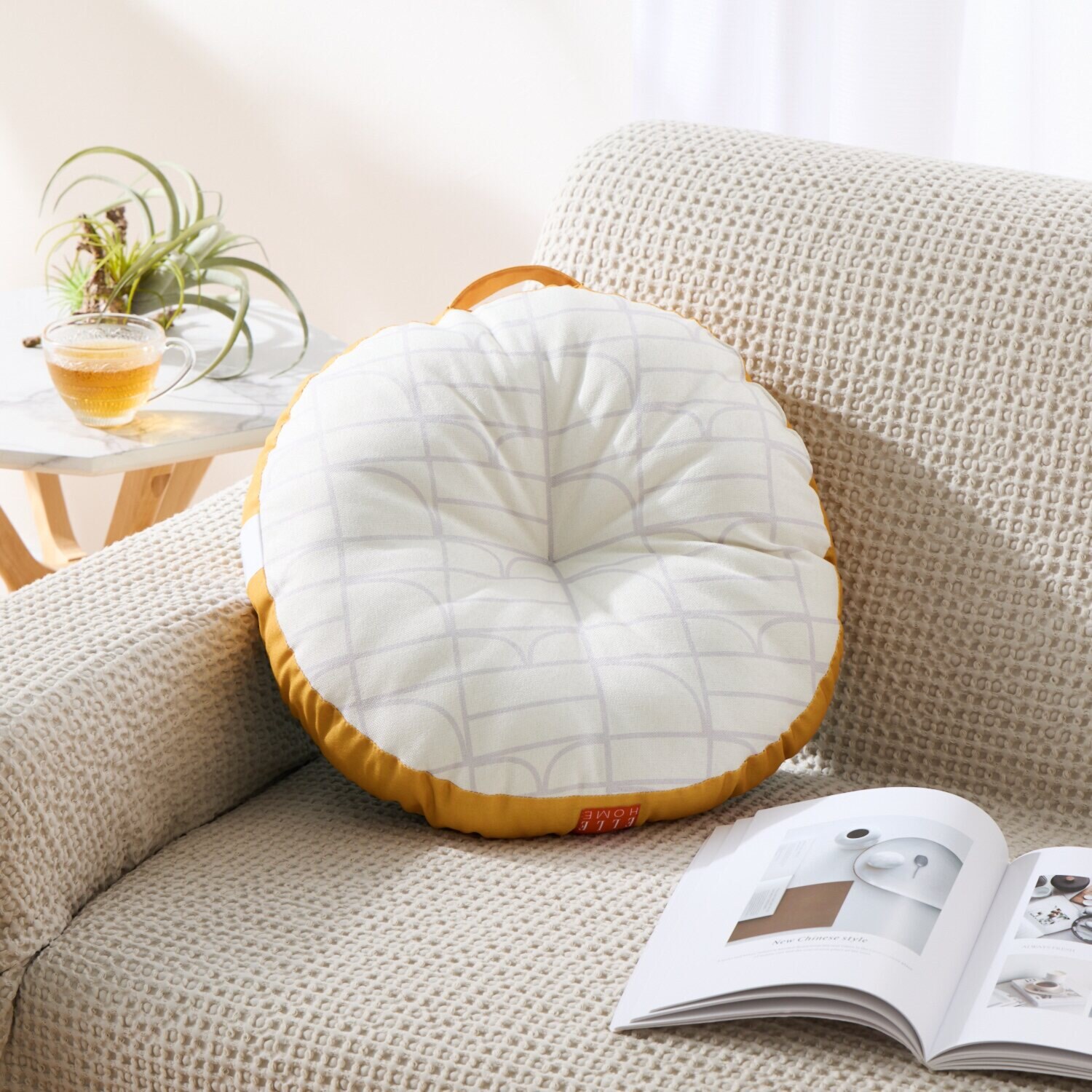 ＥＬＬＥ　ＨＯＭＥ スプリングコレクション リバーシブル ラウンドクッション