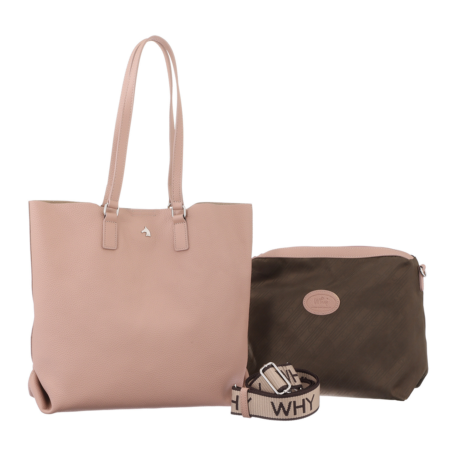 ホワイ マルチに使える！ 牛革シュリンク型押し ２ウェイトートバッグ ＜バッグインバッグ付＞