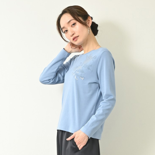 元町ゼラール コットン１００％ フラワー刺しゅう スパンコールアクセント プルオーバー