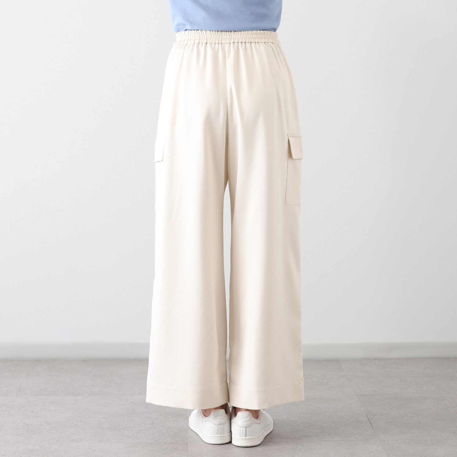 元町ゼラール とろみ＆きれい見えサテン カーゴデザイン 上品ストレートパンツ