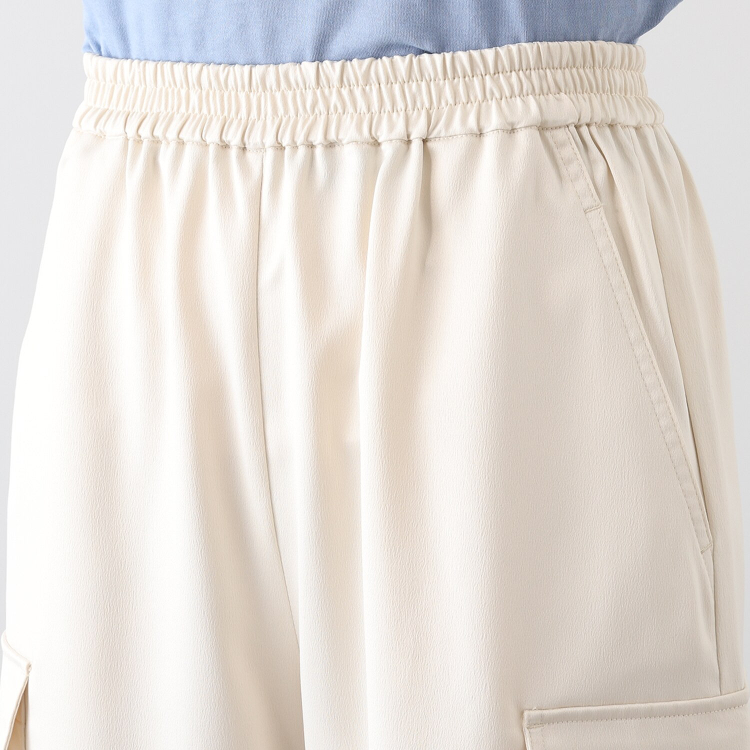 元町ゼラール とろみ＆きれい見えサテン カーゴデザイン 上品ストレートパンツ