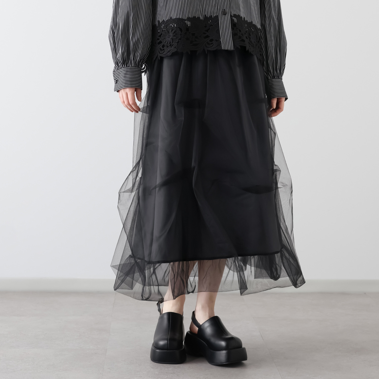 ミミコプラス チュールメッシュ シアーで作る バルーンシルエット ロングスカート