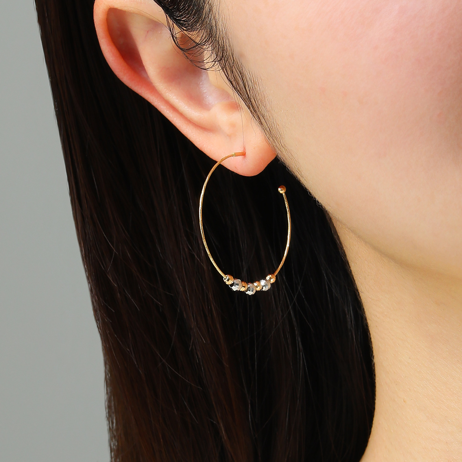 オーサムジュエリー １８Ｋ＆プラチナ９５０ スターライトボール フープピアス