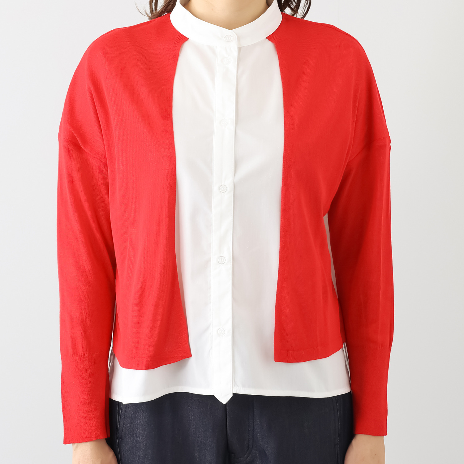 ウノ・ウノ・ドゥーエ 着るだけでコーデが完成！ ニットレイヤード風 シャツ