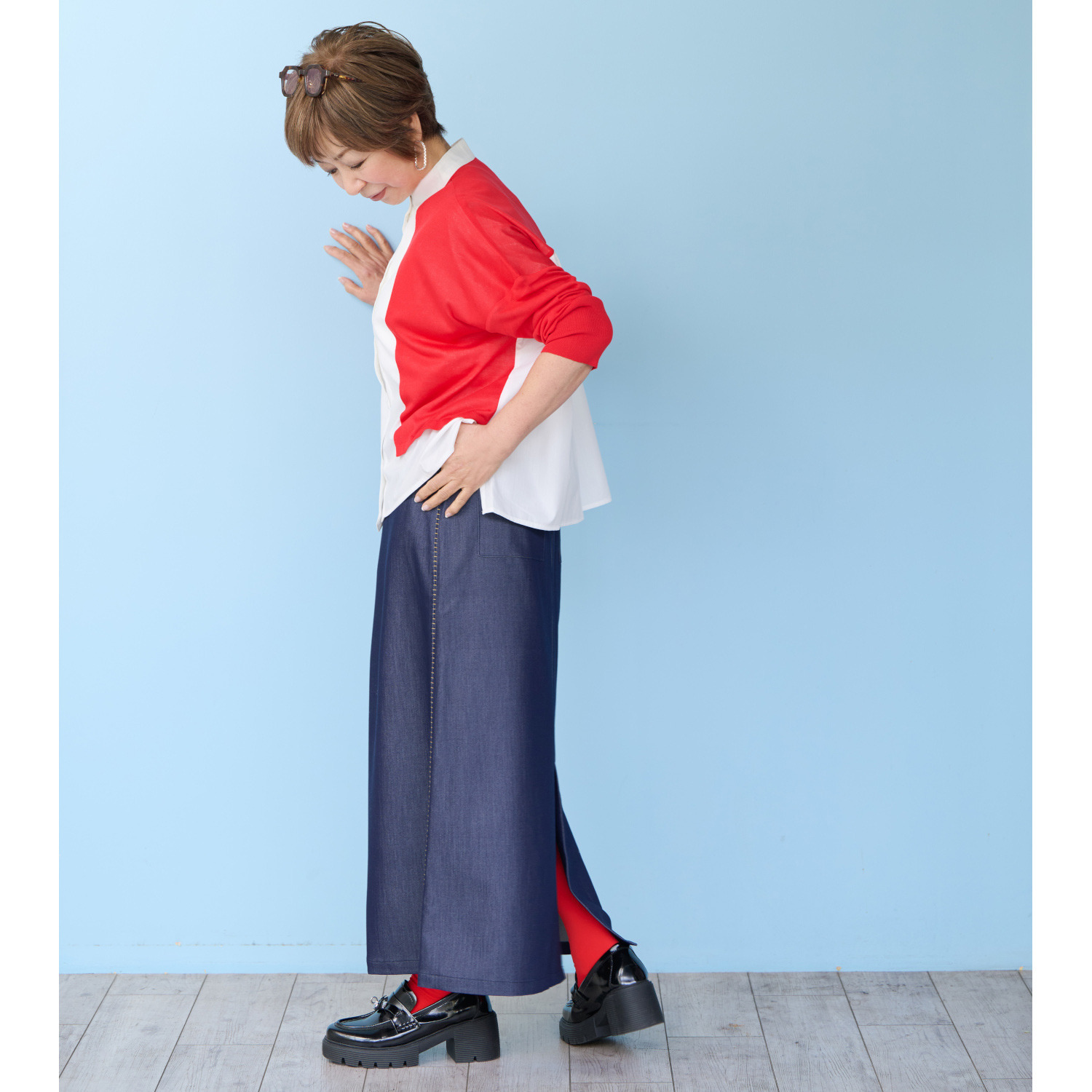 ウノ・ウノ・ドゥーエ 着るだけでコーデが完成！ ニットレイヤード風 シャツ