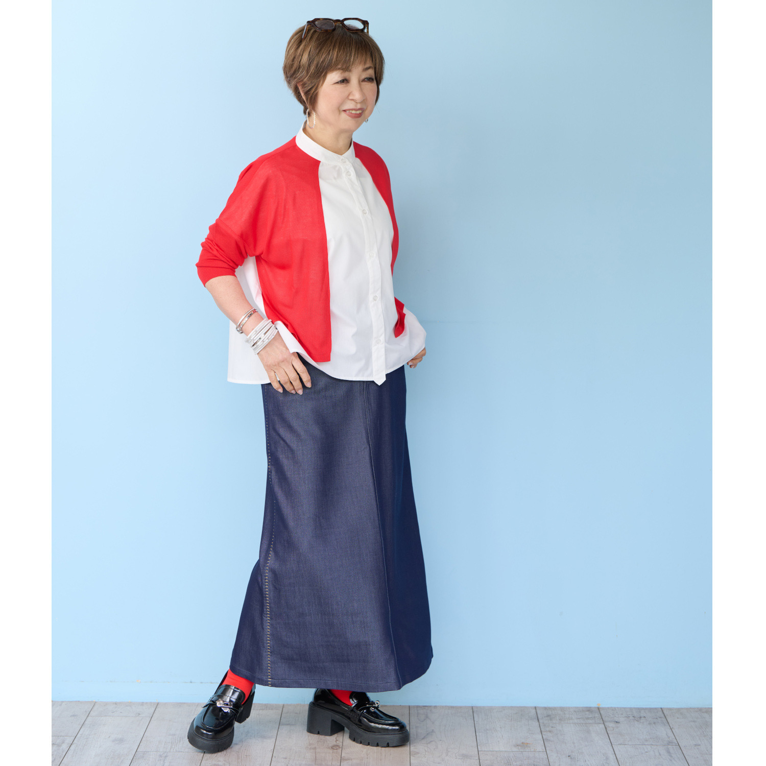 ウノ・ウノ・ドゥーエ 着るだけでコーデが完成！ ニットレイヤード風 シャツ