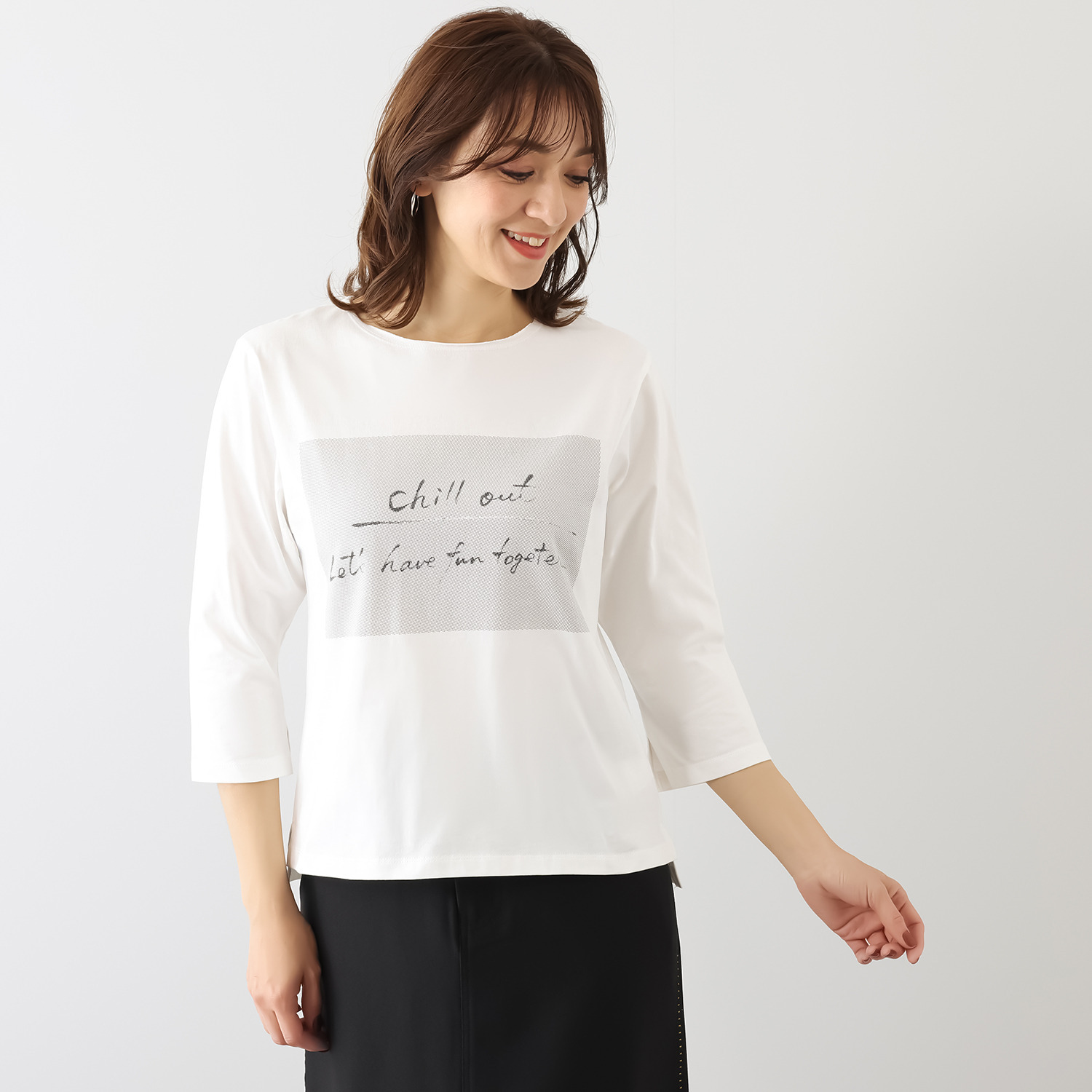 ウノ・ウノ・ドゥーエ 七分袖 モティーフロゴＴシャツ