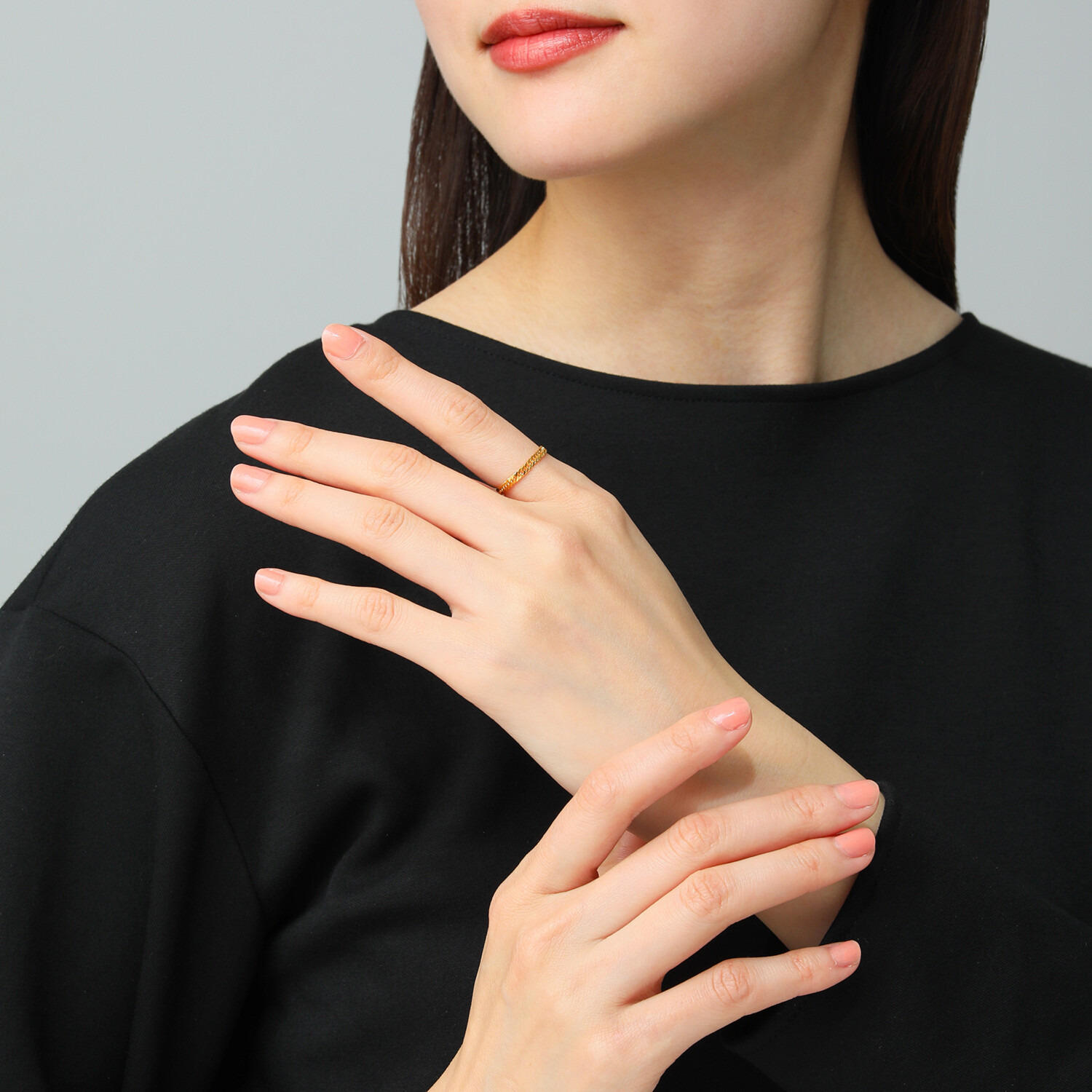 祈平 純金 ２面ダブルワイド 喜平チェーン リング