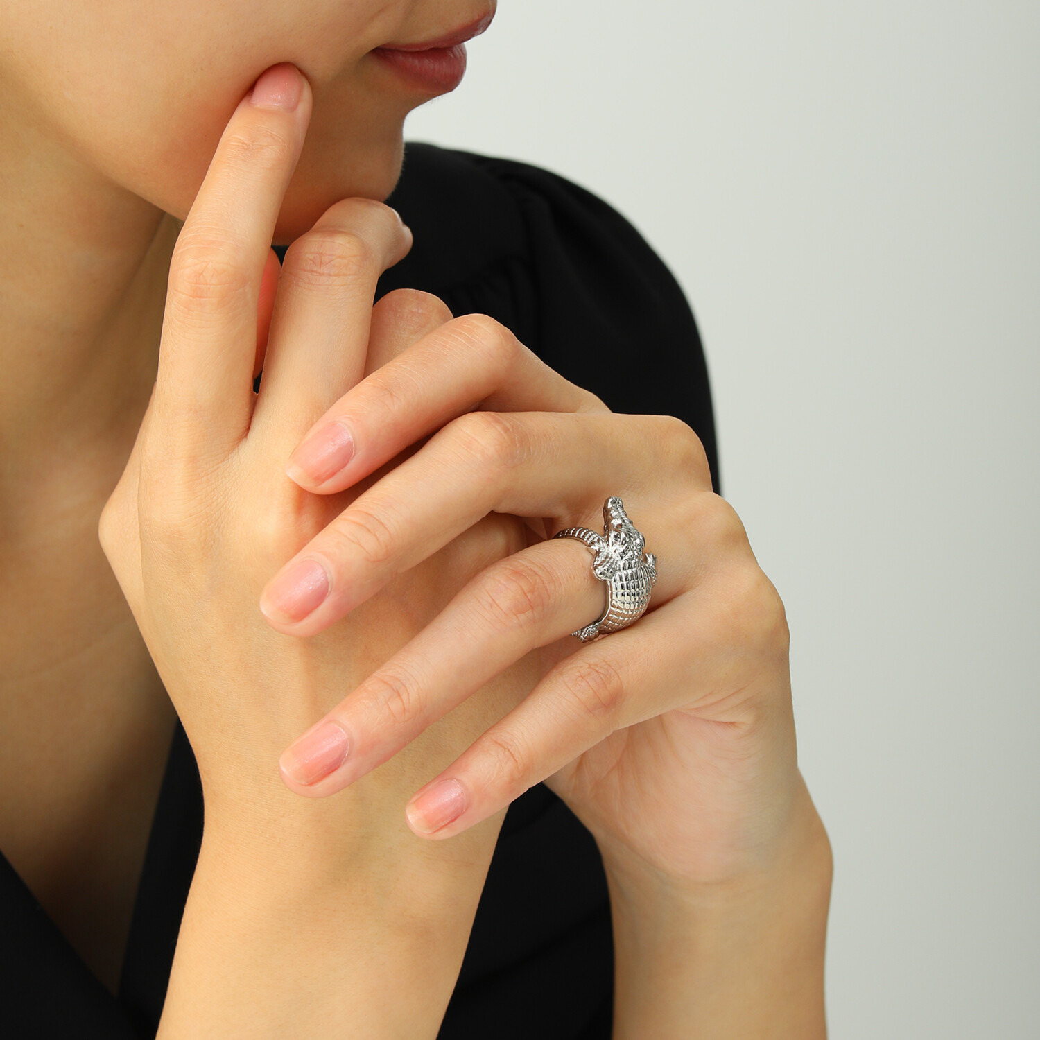 ジュンコ　シマダ プラチナ９５０ Ｋｏｏ−Ｆｕ ブラックダイヤモンド クロコダイルモティーフ リング