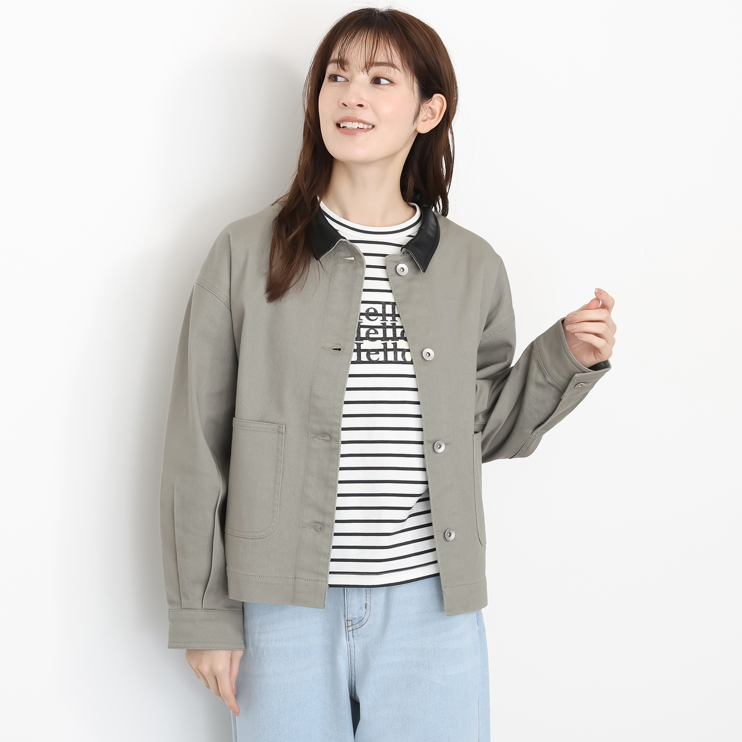 エーエフコンフィ 襟アクセント ライトデニムジャケット