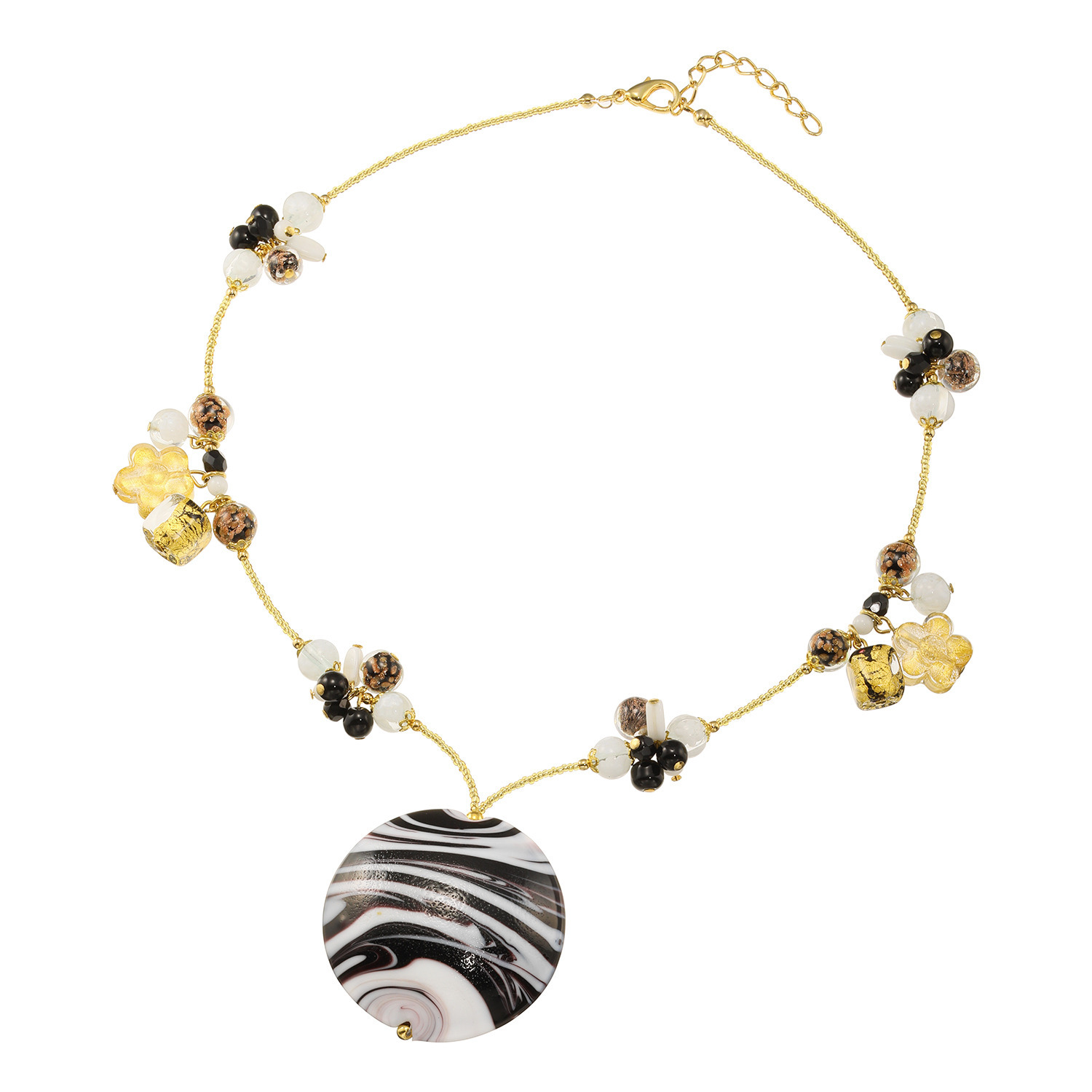 ラグーナ ベネチアンガラス マーブルデザイン フラワーネックレス