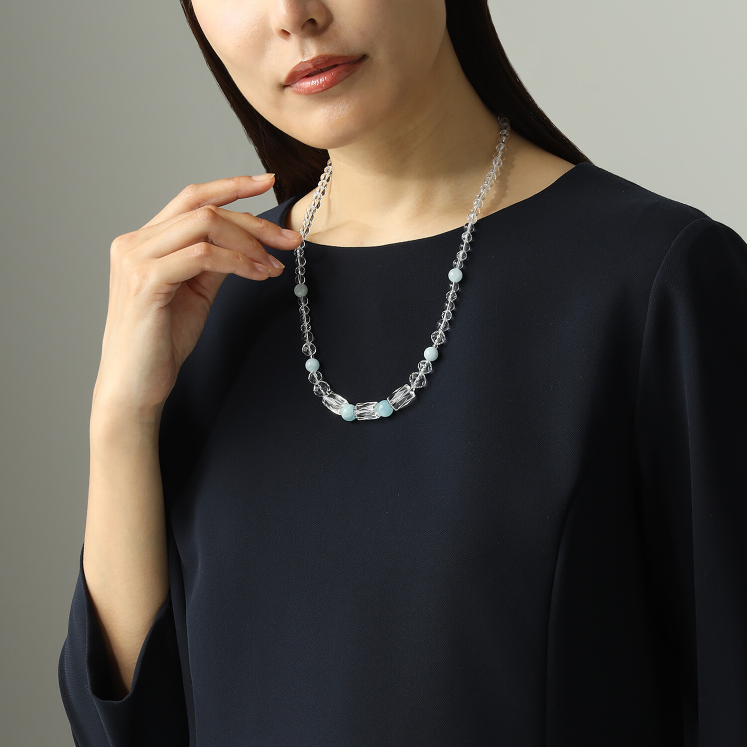 岩崎美智子コレクション 天然水晶＆アクアマリン ネックレス