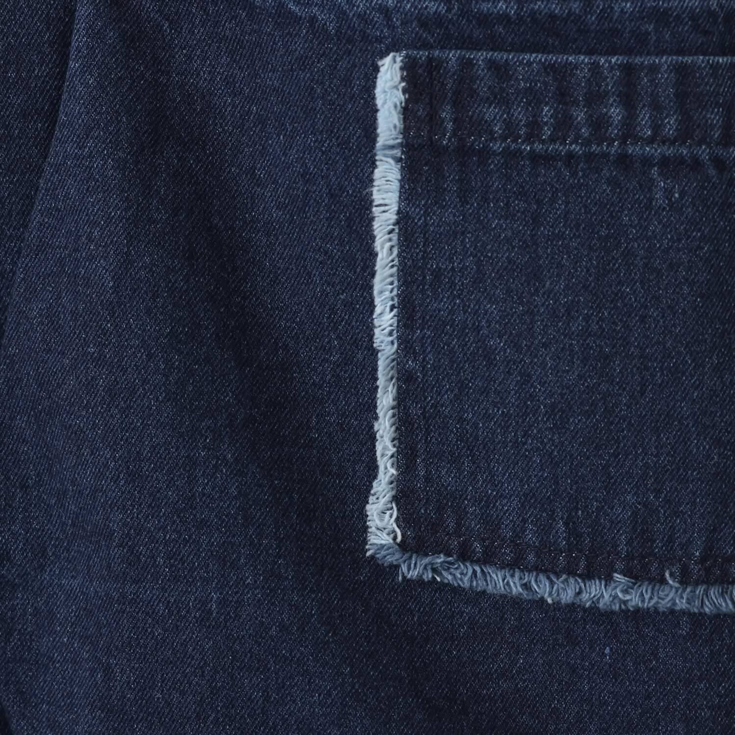 ベルデニム ウォッシュ加工入り デザインポケット付 ゆったり デニムワンピース