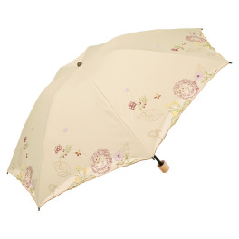 シノワズリーモダン ボタニカル刺しゅう 晴雨兼用 ミニ折りたたみ傘