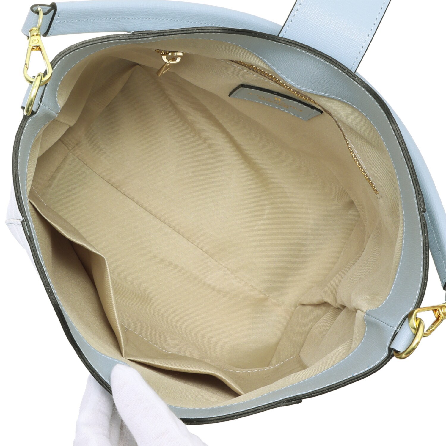 アンナヴィルジリ イタリア製 サフィアーノカーフレザー ロゴストラップ付 バケットバッグ “ヴァニア”