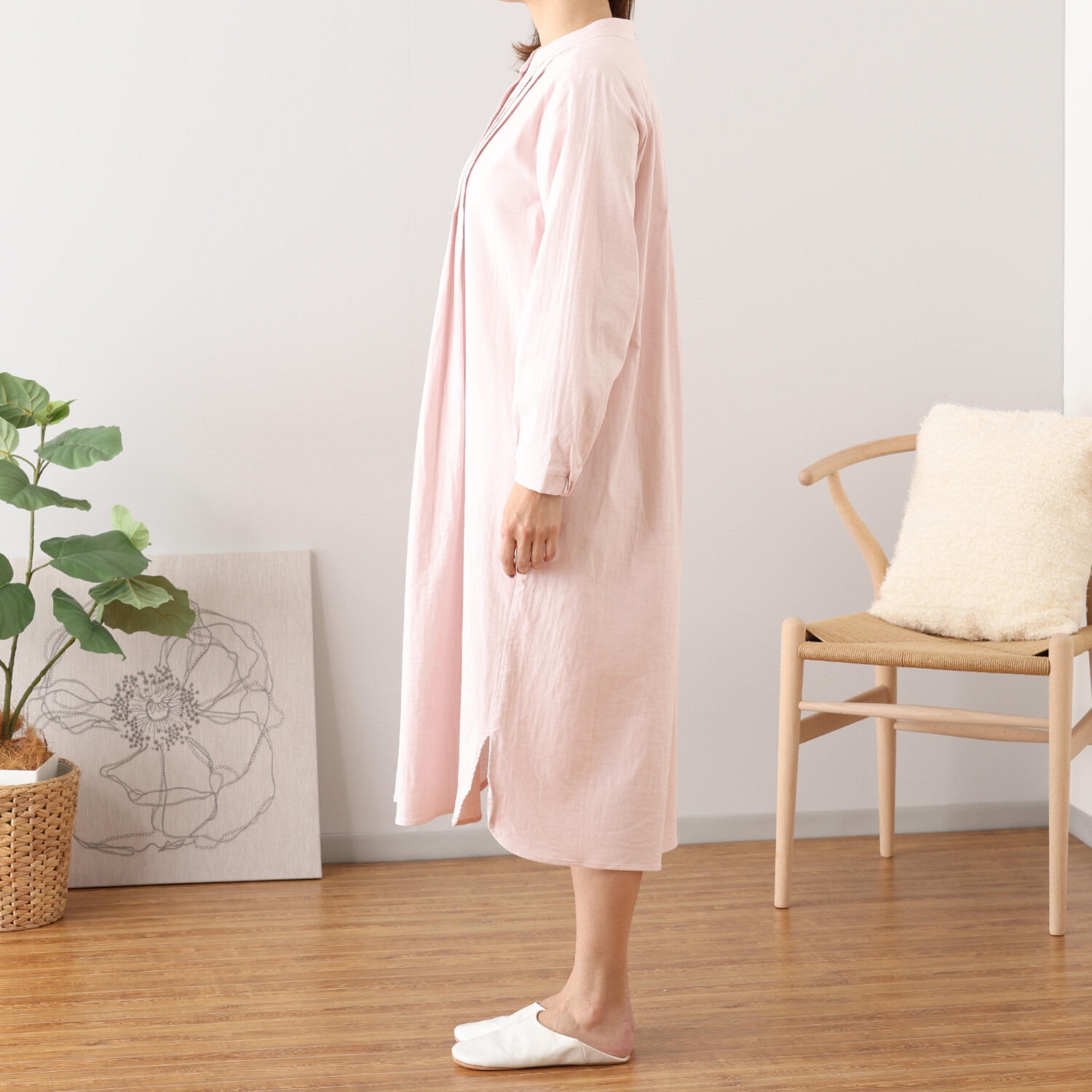 ヘ・エラ コットンブレンド ストレッチダブルガーゼ タックワンピース