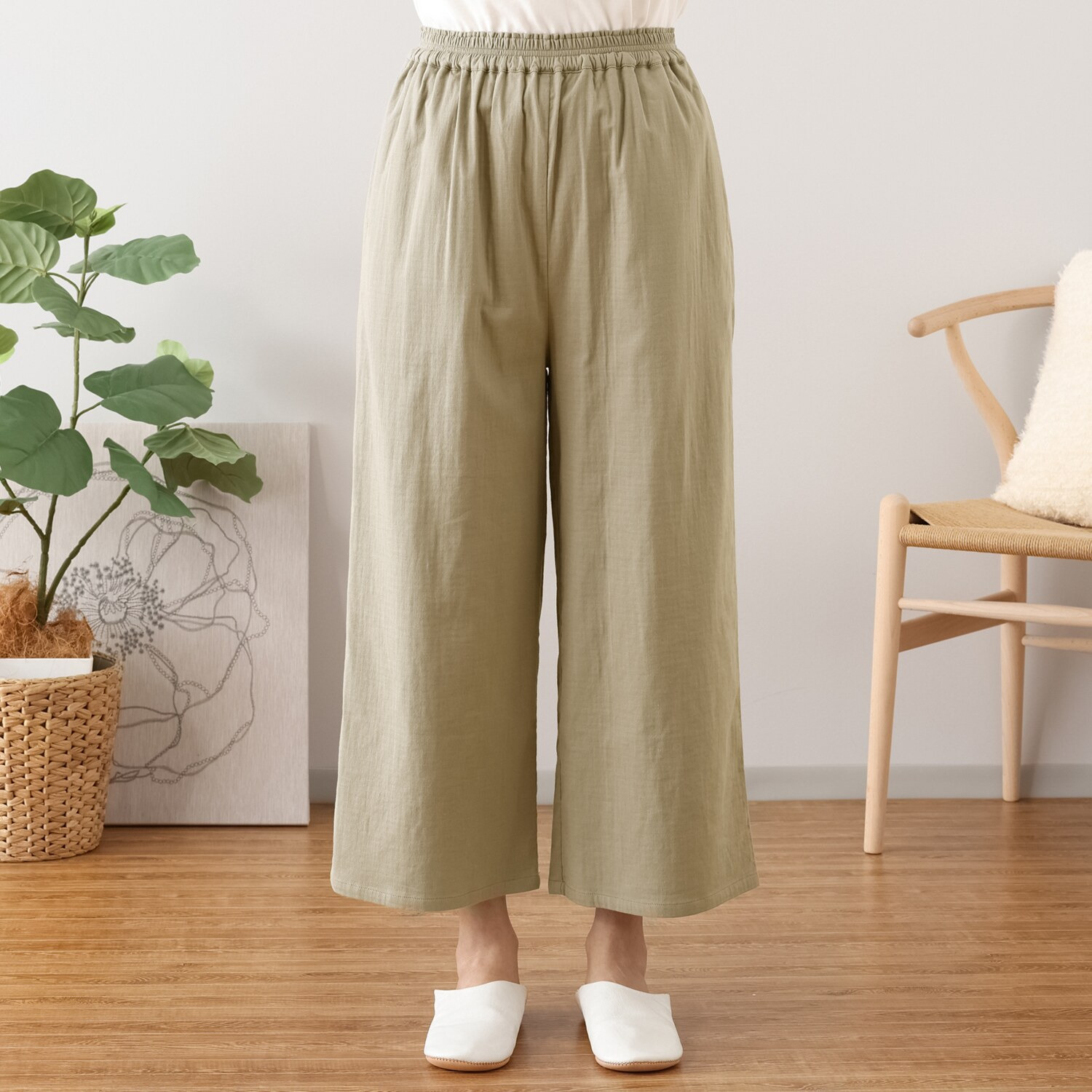 ヘ・エラ コットンブレンド ストレッチダブルガーゼ パンツ