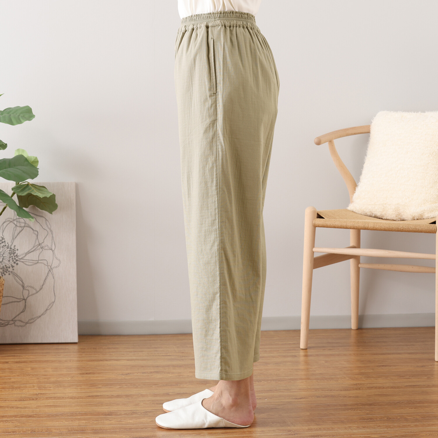 ヘ・エラ コットンブレンド ストレッチダブルガーゼ パンツ