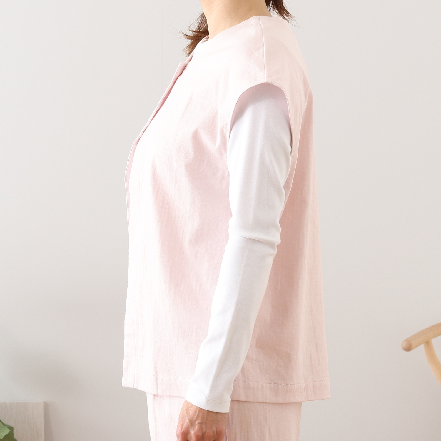 ヘ・エラ コットンブレンド ストレッチダブルガーゼ ジレ