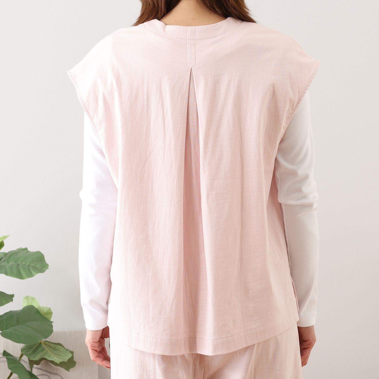 ヘ・エラ コットンブレンド ストレッチダブルガーゼ ジレ