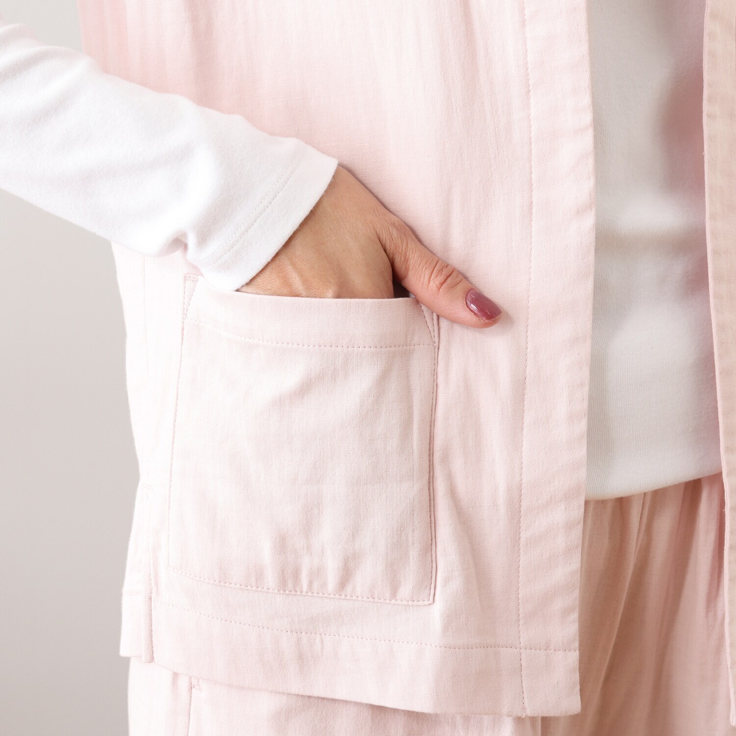 ヘ・エラ コットンブレンド ストレッチダブルガーゼ ジレ