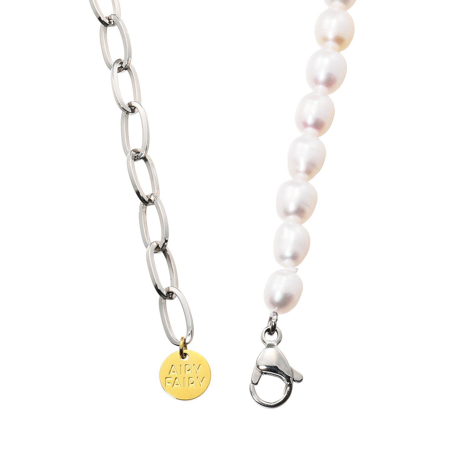 エアリーフェアリー 淡水パール＆ ステンレスチェーン スタイリッシュネックレス