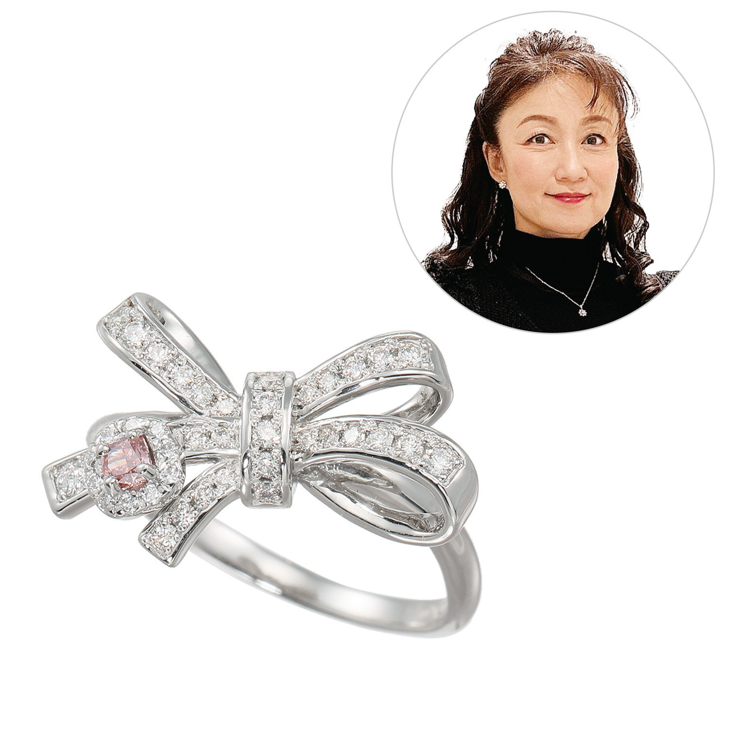 ディーラリエ プラチナ９５０ ファンシーインテンス ピンクダイヤモンド リボンモティーフリング ＜鑑定書付＞