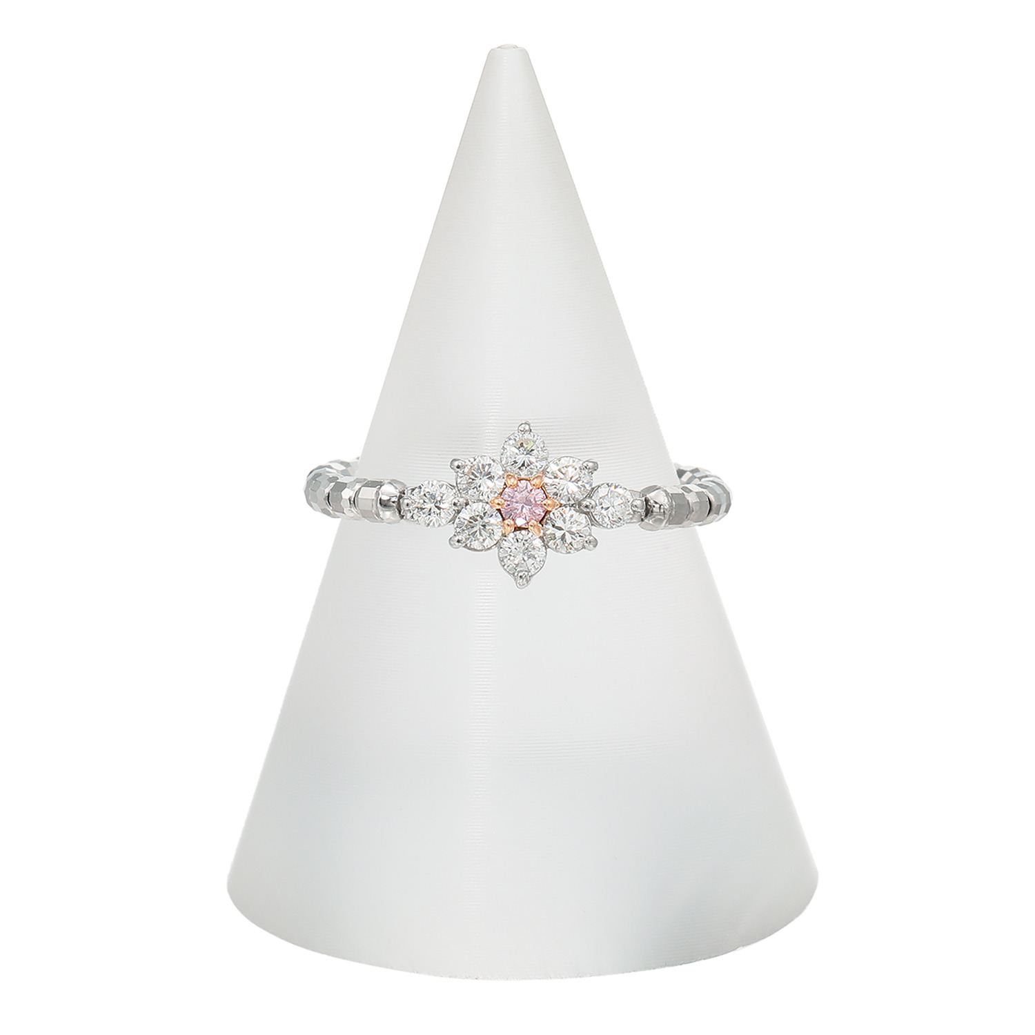 ディーラリエ プラチナ９５０ ファンシーインテンス パープリッシュピンク ダイヤモンド フラワーデザイン ディーエラスティック リング＜鑑定書付＞