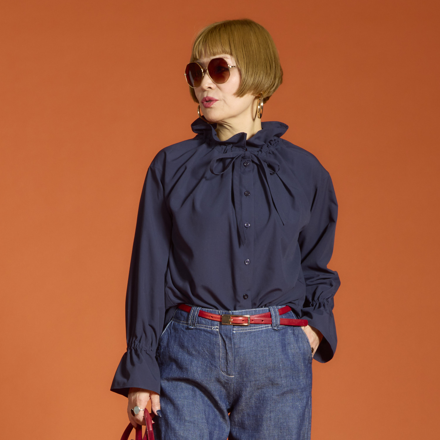 ボン・ブリコラージュ バイ　レイコ・ホウセンジ これ一枚できれいにキマる 大人の女性の フリルカラーブラウス