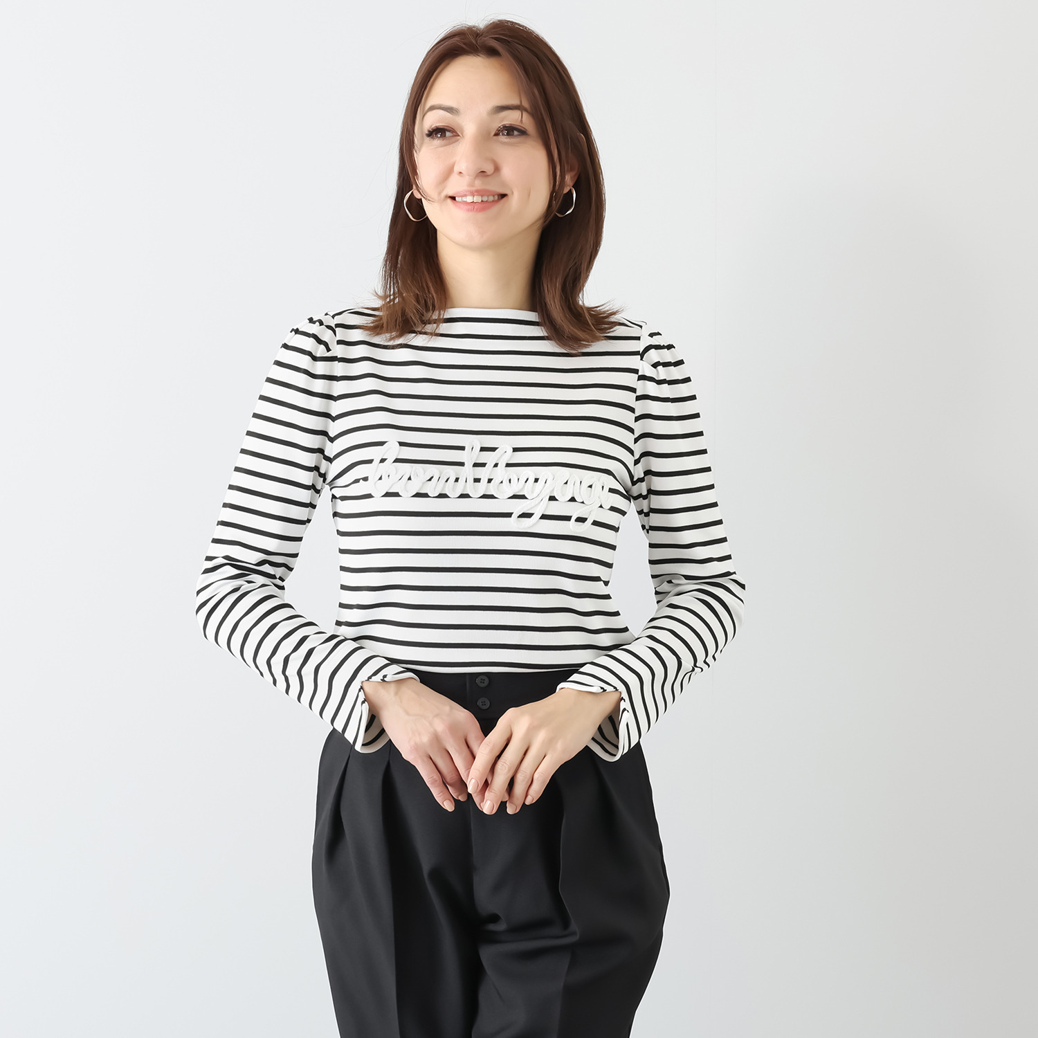 ボン・ブリコラージュ バイ　レイコ・ホウセンジ マリン調の エレガントカジュアルに！ コード刺しゅうもかわいい ボートネックプルオーバー