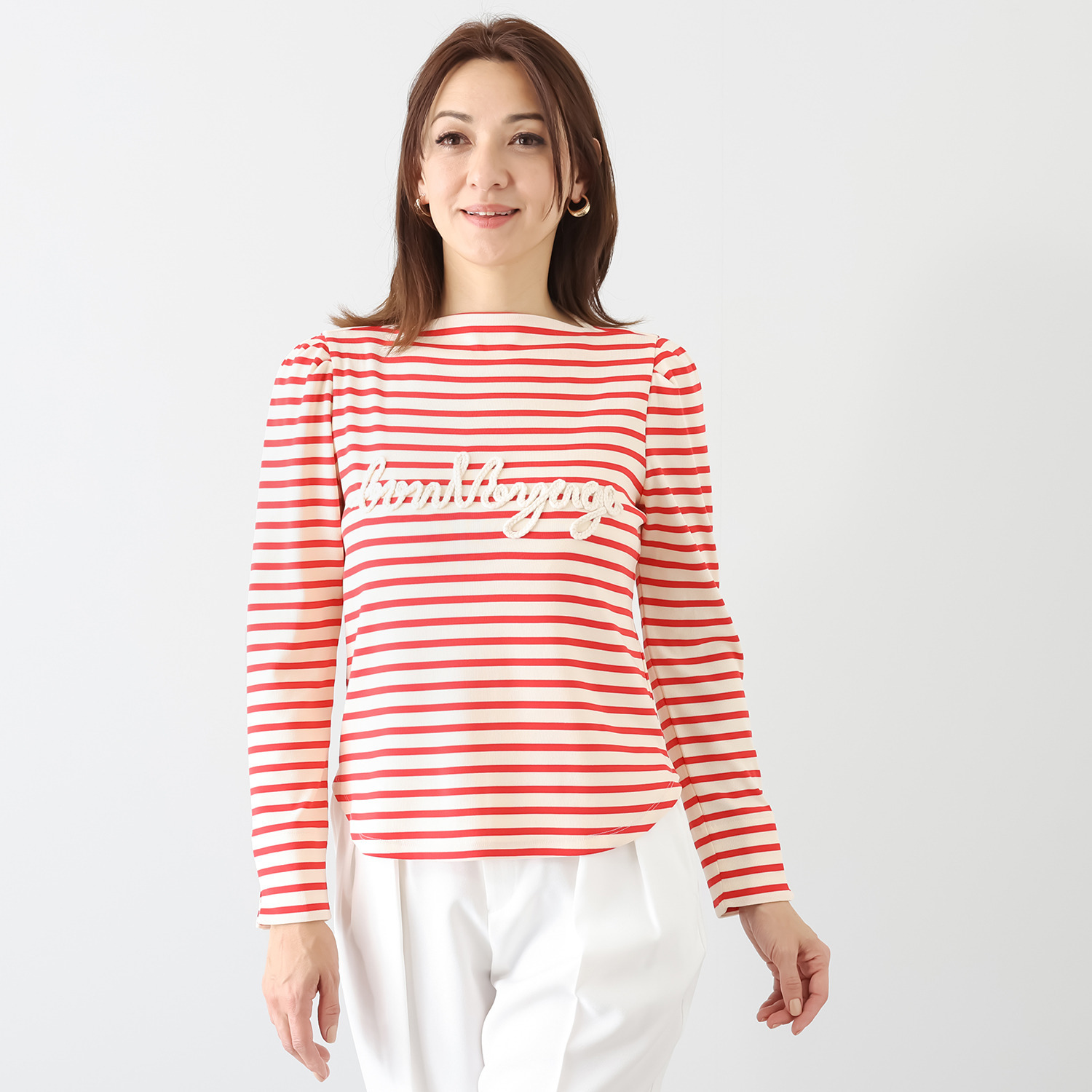 ボン・ブリコラージュ バイ　レイコ・ホウセンジ マリン調の エレガントカジュアルに！ コード刺しゅうもかわいい ボートネックプルオーバー