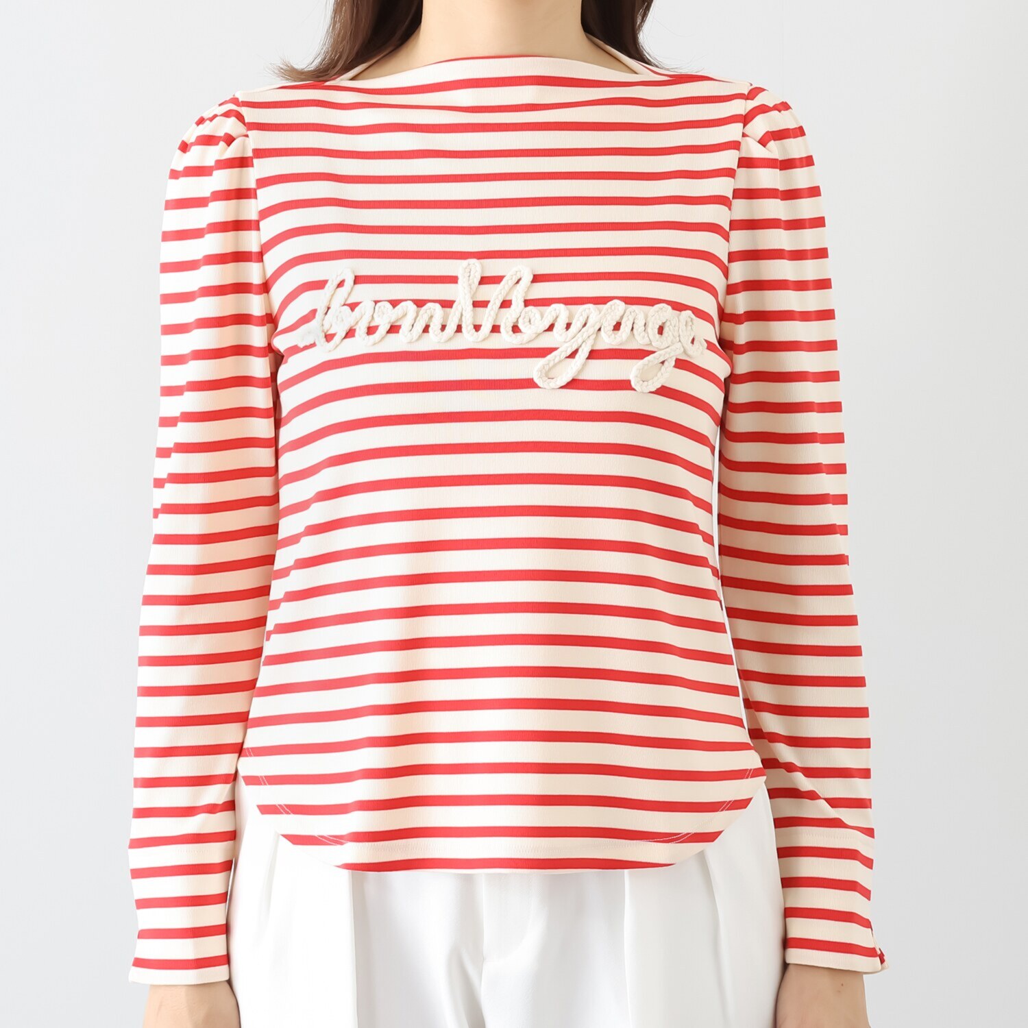 ボン・ブリコラージュ バイ　レイコ・ホウセンジ マリン調の エレガントカジュアルに！ コード刺しゅうもかわいい ボートネックプルオーバー