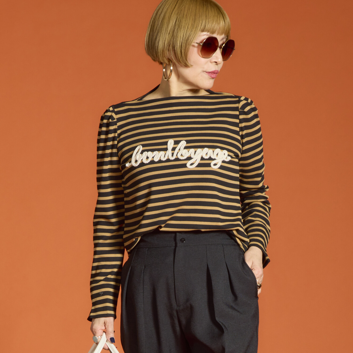 ボン・ブリコラージュ バイ　レイコ・ホウセンジ マリン調の エレガントカジュアルに！ コード刺しゅうもかわいい ボートネックプルオーバー