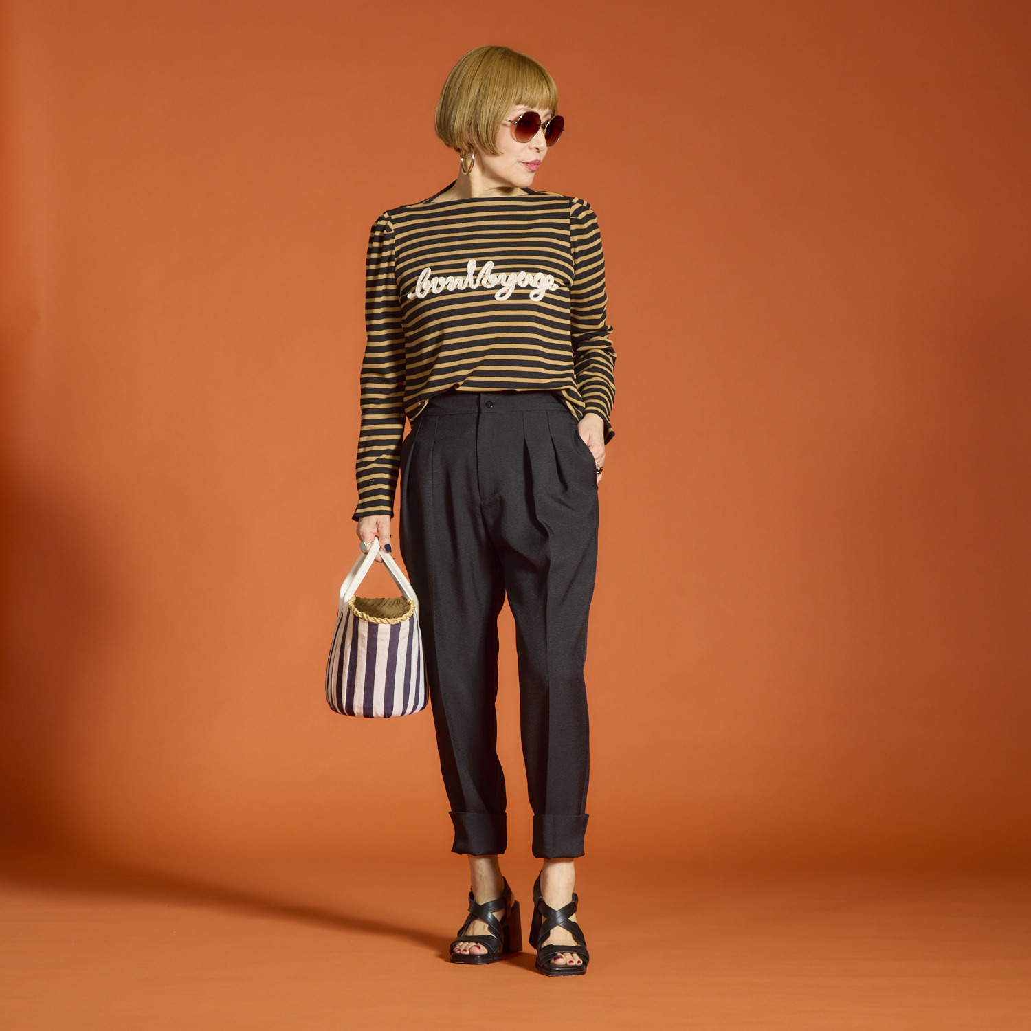 ボン・ブリコラージュ バイ　レイコ・ホウセンジ マリン調の エレガントカジュアルに！ コード刺しゅうもかわいい ボートネックプルオーバー