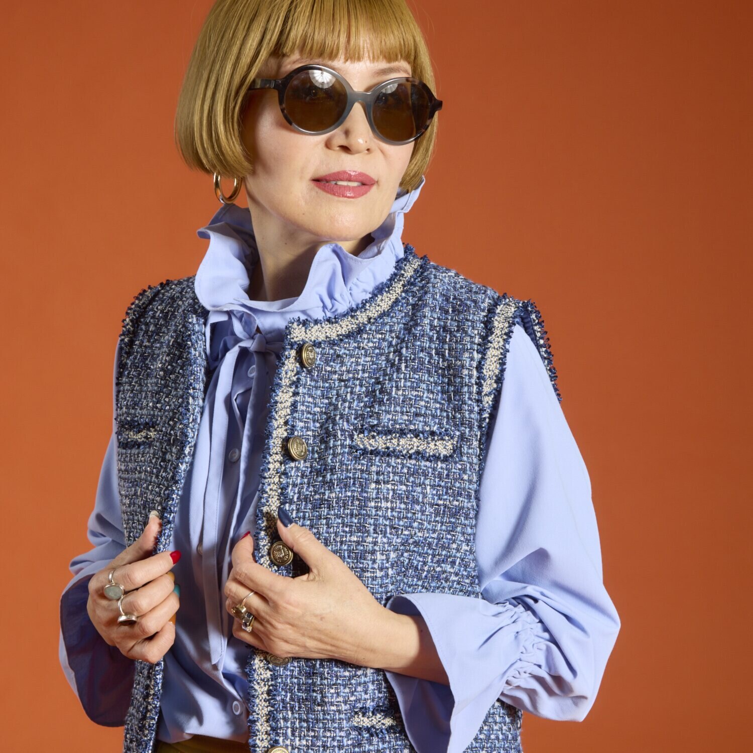 ボン・ブリコラージュ バイ　レイコ・ホウセンジ エレガントにも カジュアルにも合う ファンシーツイード ショートジレ