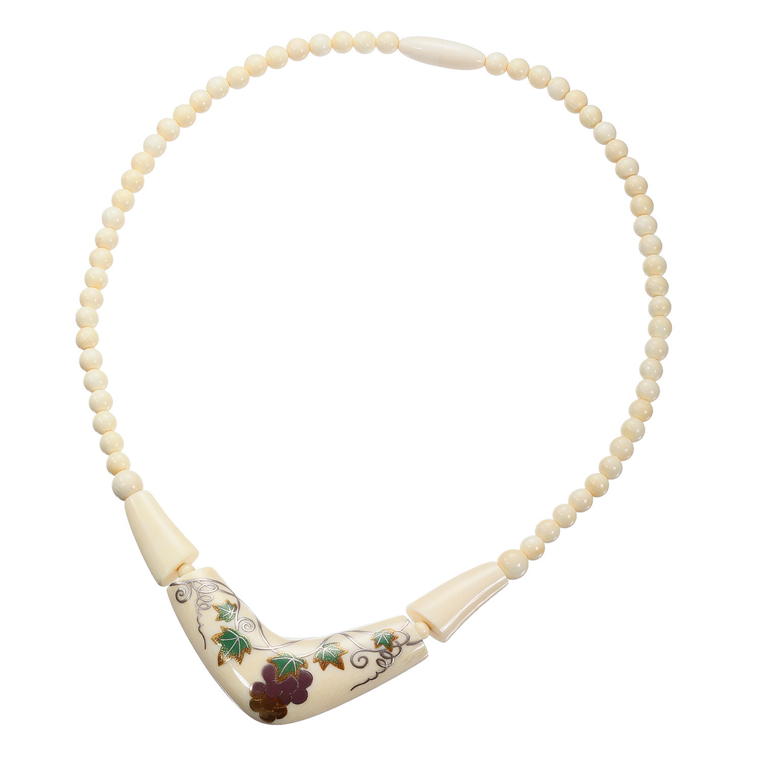 上方象牙 象牙 ブドウ蒔絵 ネックレス