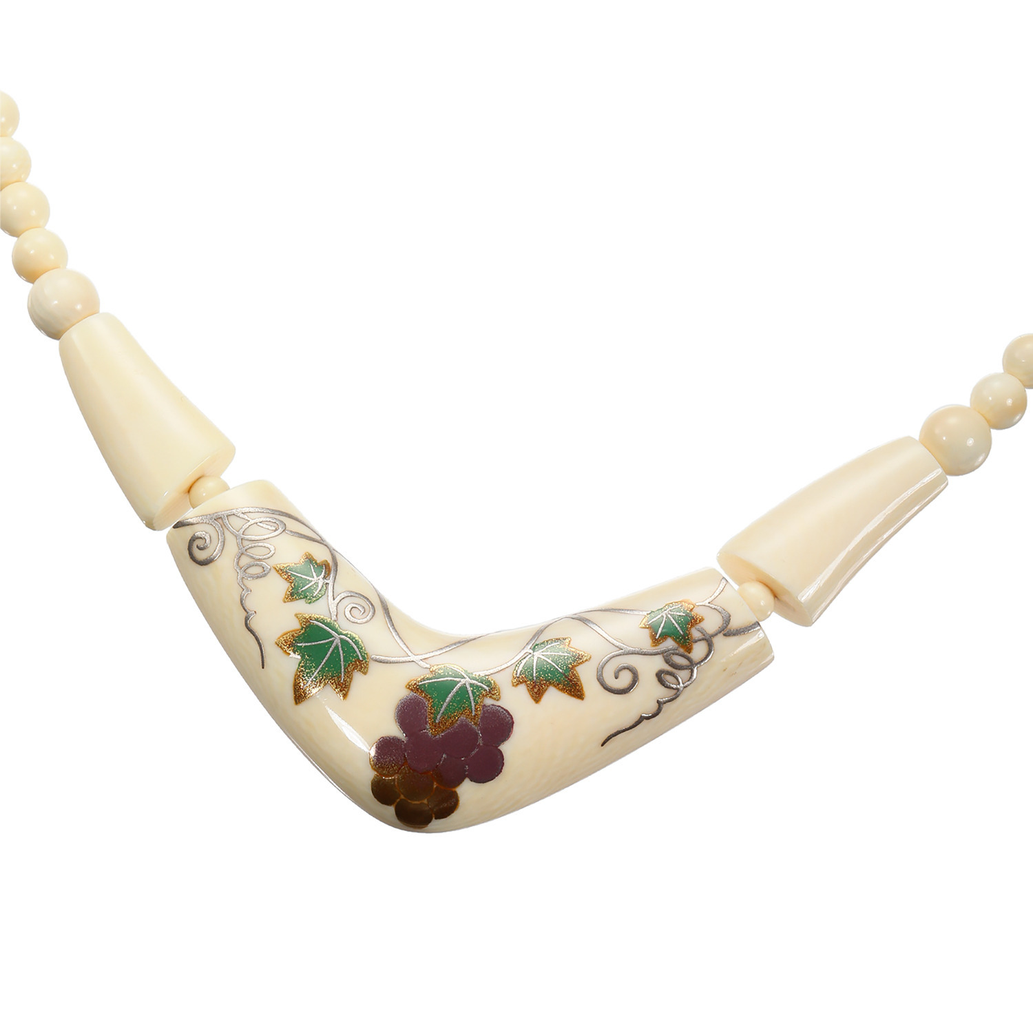 上方象牙 象牙 ブドウ蒔絵 ネックレス