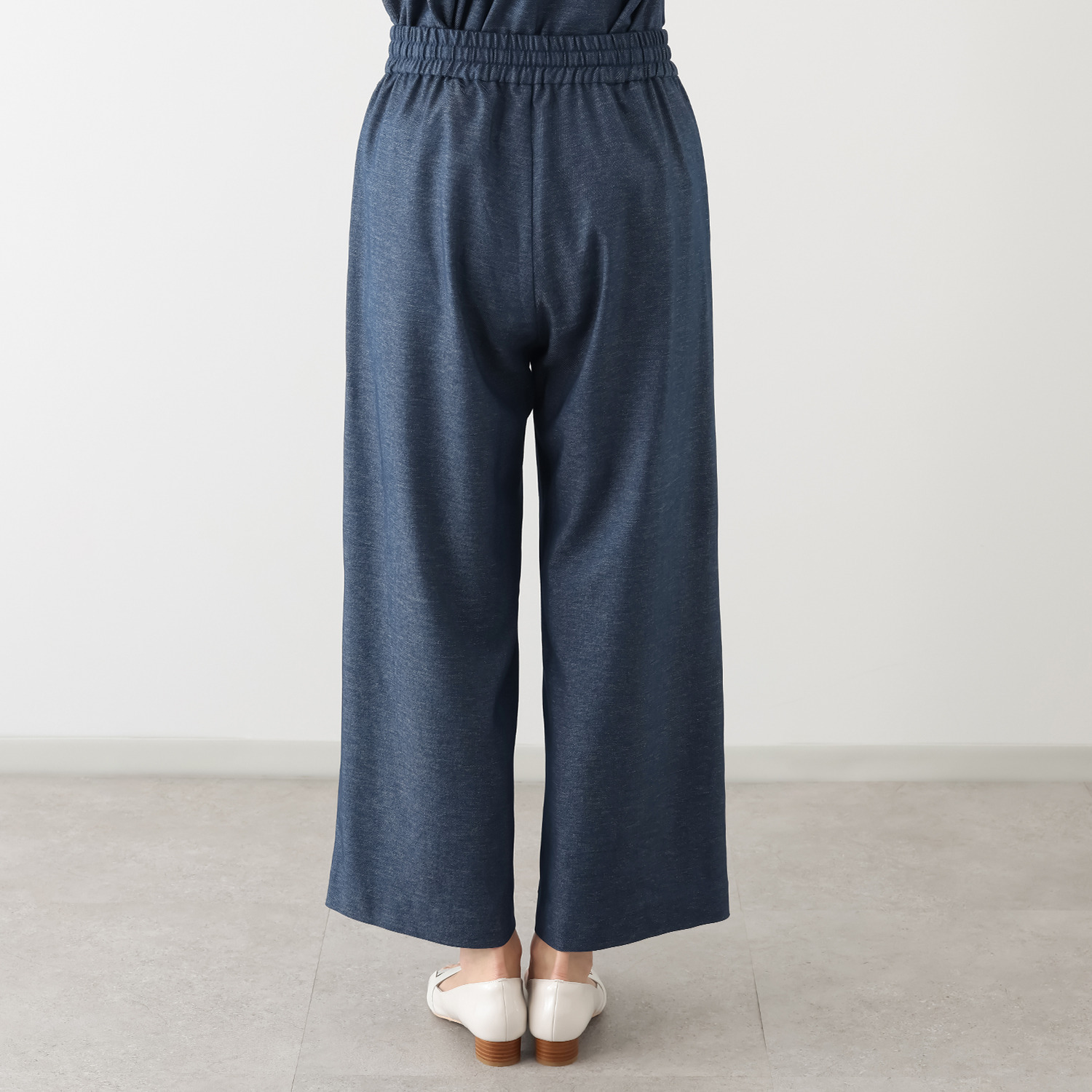 ブルーコレクション ラインレースで スッキリ見え デニム調ワイドパンツ