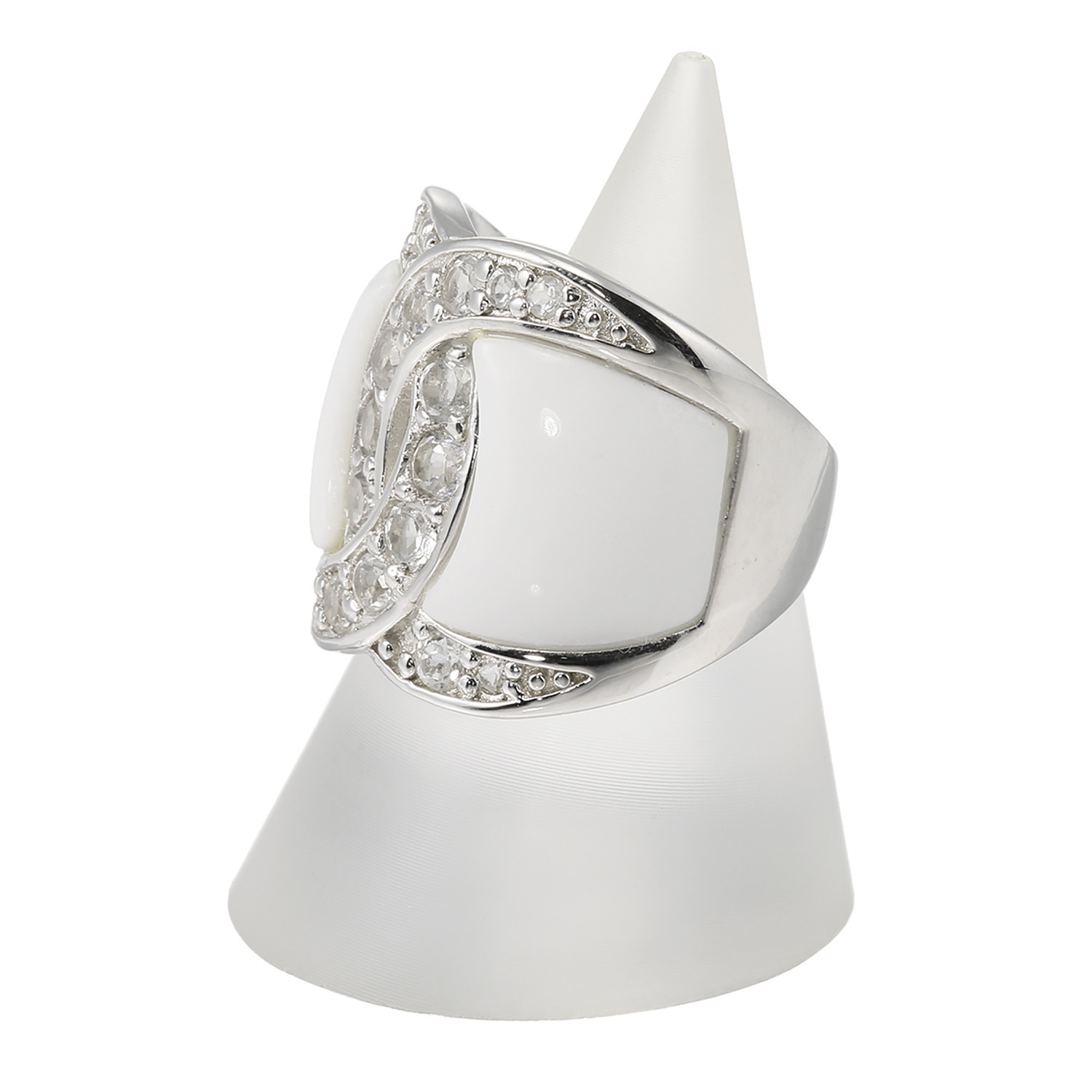 イーシア シルバー ホワイトカルセドニー＆ ホワイトトパーズ ボリュームリング