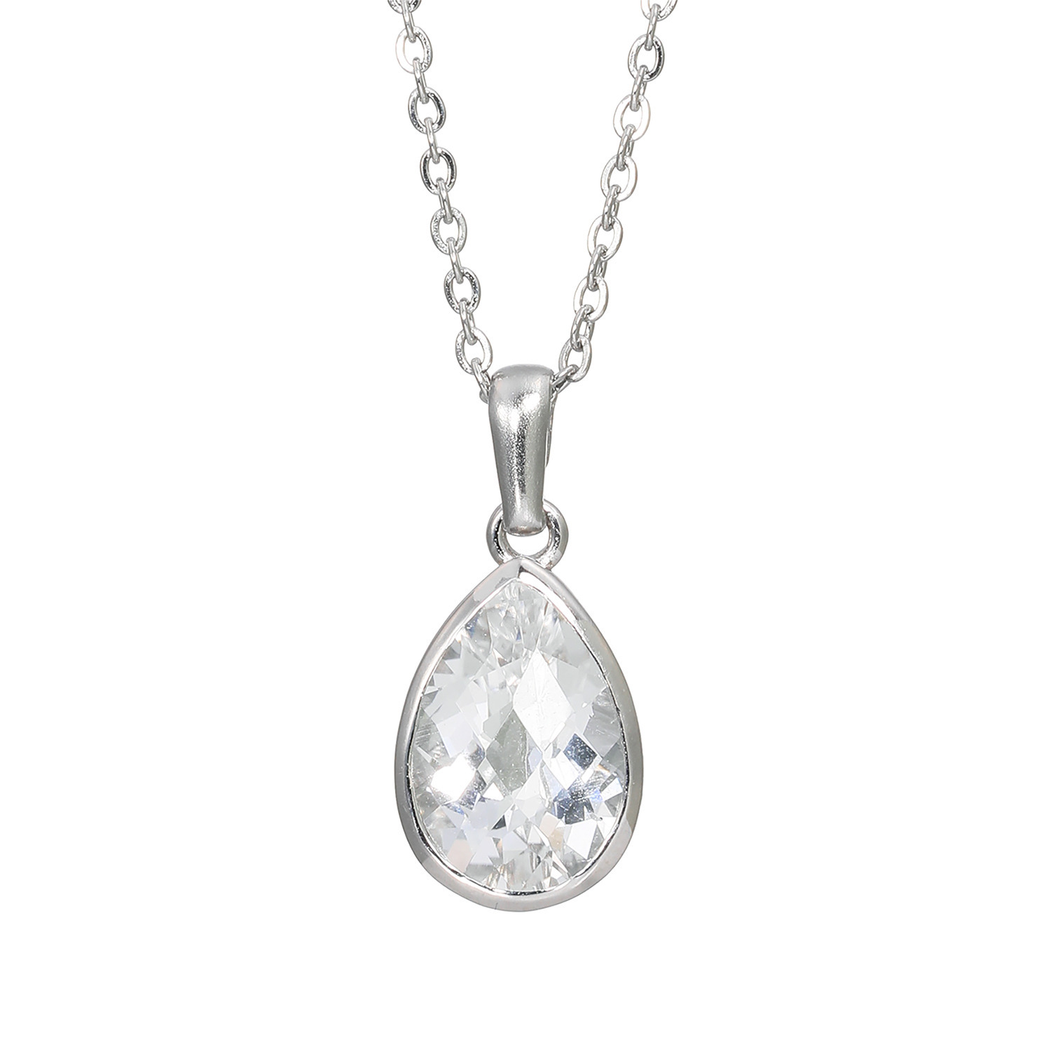 イーシア シルバー＆ステンレス ジェムストーン ペアシェイプペンダント