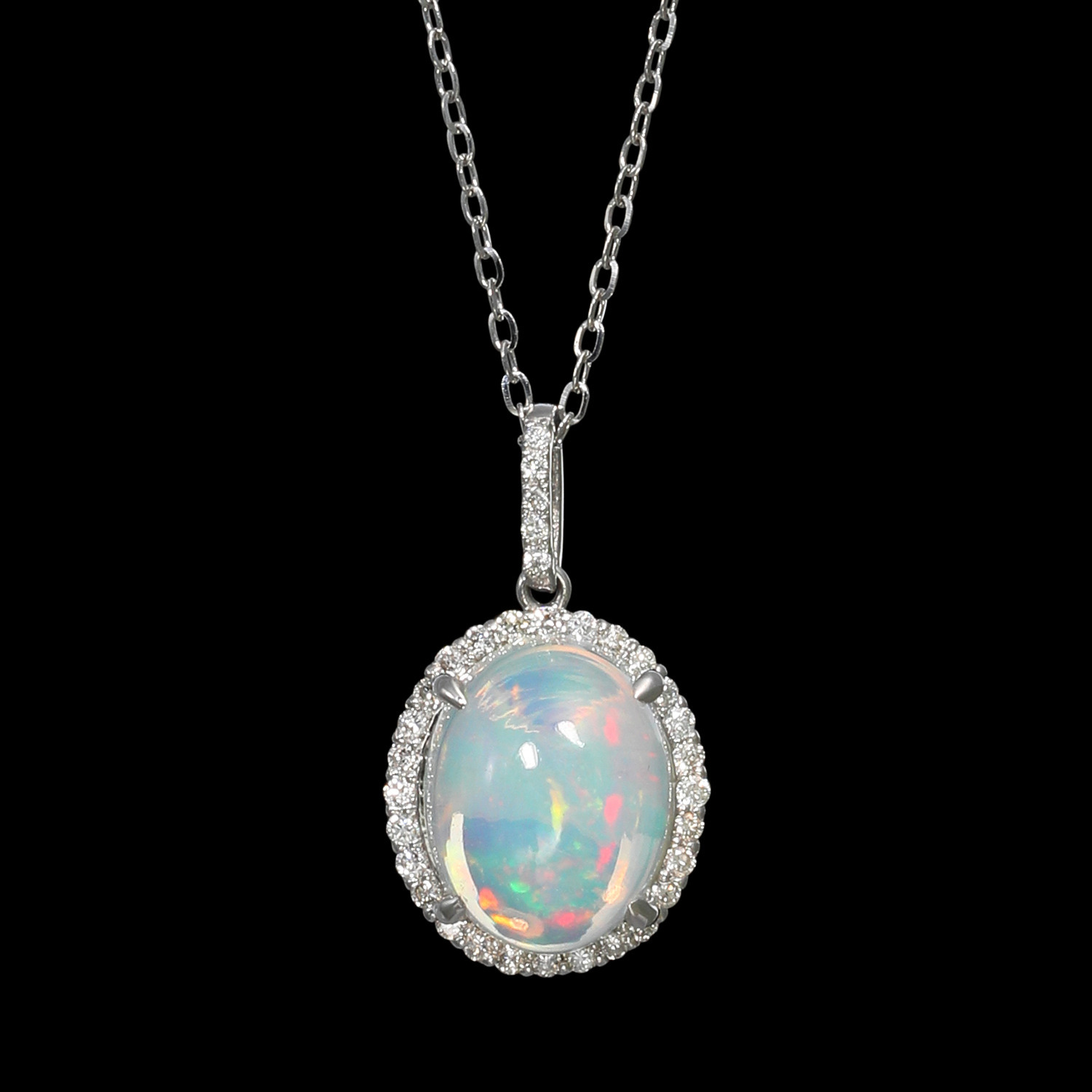 サープライズ プラチナ９５０ １カラットＵＰオパール＆ ダイヤモンド オーバルカボション ペンダント
