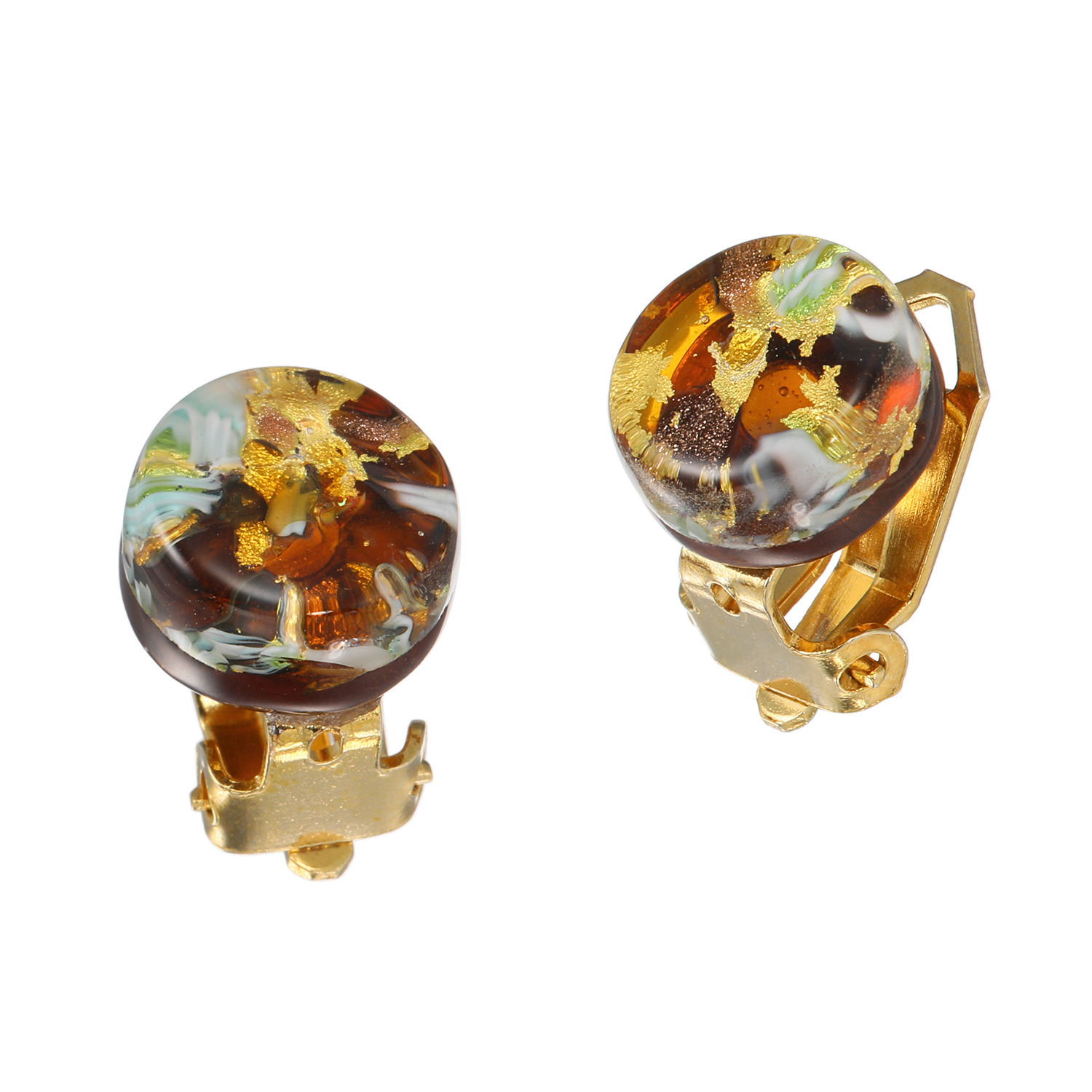 ラグーナ ベネチアンガラス 金箔入り ラウンドイヤリング